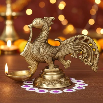 Brass Cock [Murga] Oil Lamp Deepak  - Traditional Indian Brass Diya for Festival Use, Height : 6.5 Inch (BSMAS1167 A)
