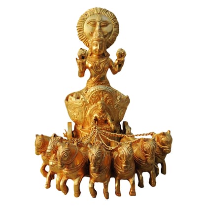 Brass Showpiece Surya Dev Rath Statue | Handcrafted Sun God Idol for Home, Temple & Vastu Decor, Height : 11 Inch (BSMAS191 B)