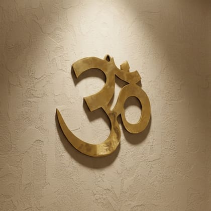 Brass Om Symbol Statue | Spiritual Home Decor Showpiece, Height : 0.5 Inch (FMAS371 T)