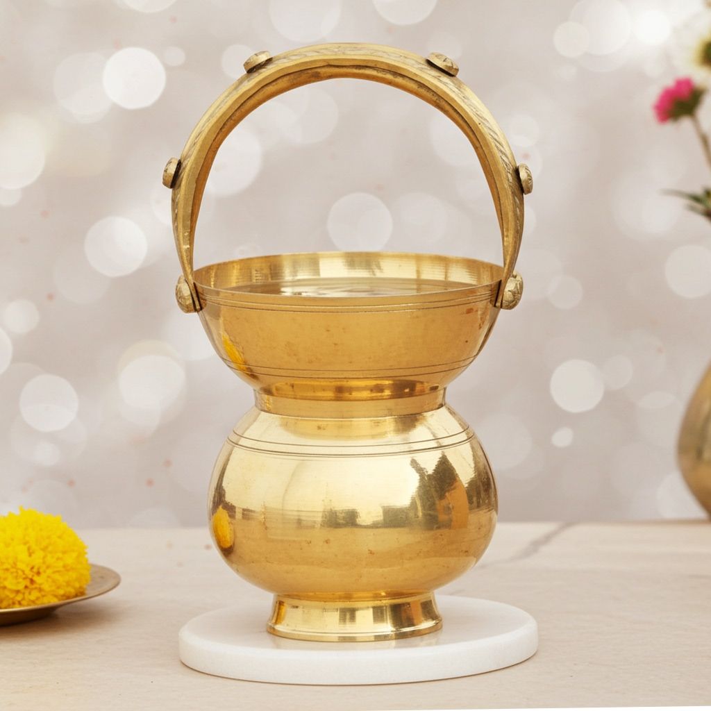Brass Kamandal 1.2 Ltr. � Holy Water Pot for Pooja & Temple, Height : 10 Inch (ZMAS129 C)