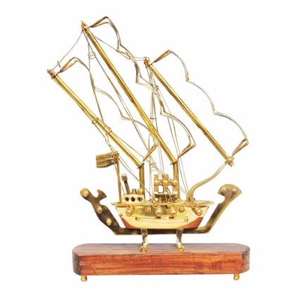 Handcrafted Brass Ship Model for Home Decor with Wooden Base, Height : 12 Inch (MRMAS128 A)