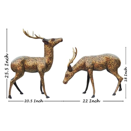 Classic Brass Deer Pair Showpiece Statue for Home Interior Decoration, Height : 25.5 Inch (ANMAS236 B)