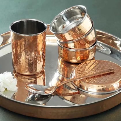 Copper Steel Dinner Thali Set 7 Pcs. (BCMAS097 A)