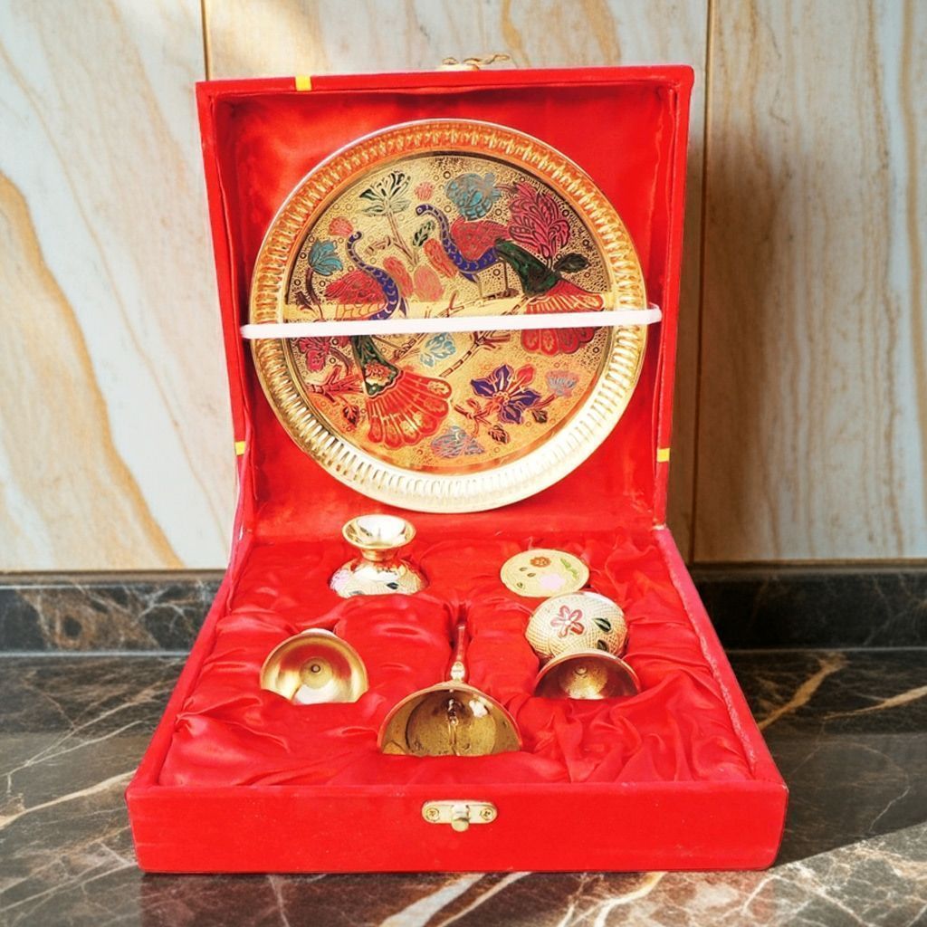 Brass Puja Thali Set With Valvet Box (BMAS297 B)