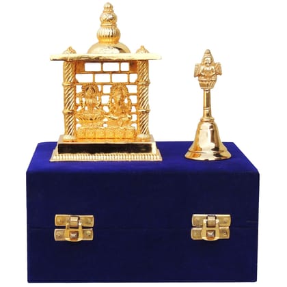 Aluminum Showpiece Laxmi Ganesh Temple With Bell Statue (ASMAS181)