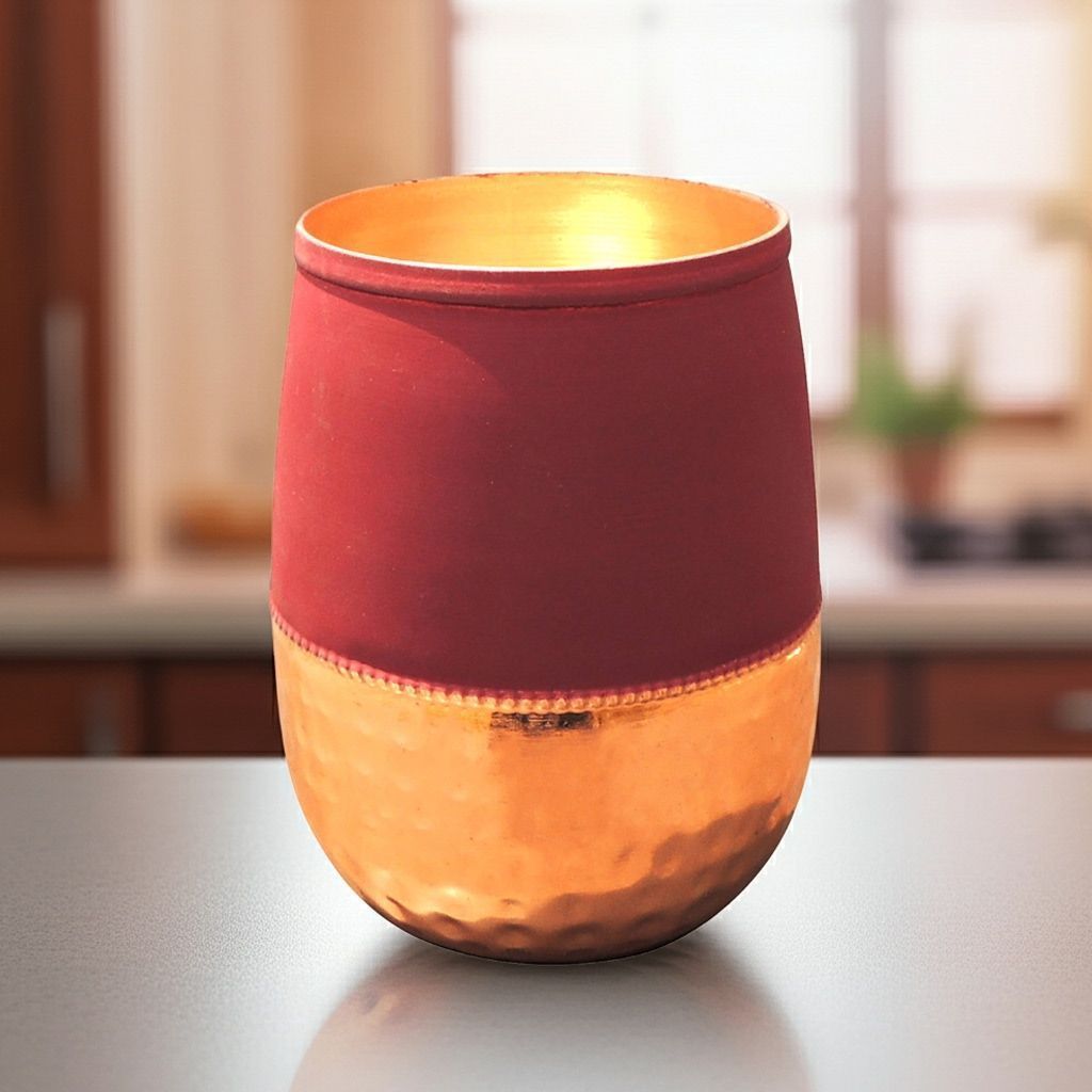 Copper Damru Glass Red | Designer Water Drinking Glass, Height : 4 Inch (BCMAS183 A)