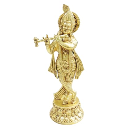 Brass Krishna Ji Idol Statue | Lord Krishna Murti | Hindu God Idol for Home Temple & Gifting, Height : 12 Inch (BSMAS1949 K)