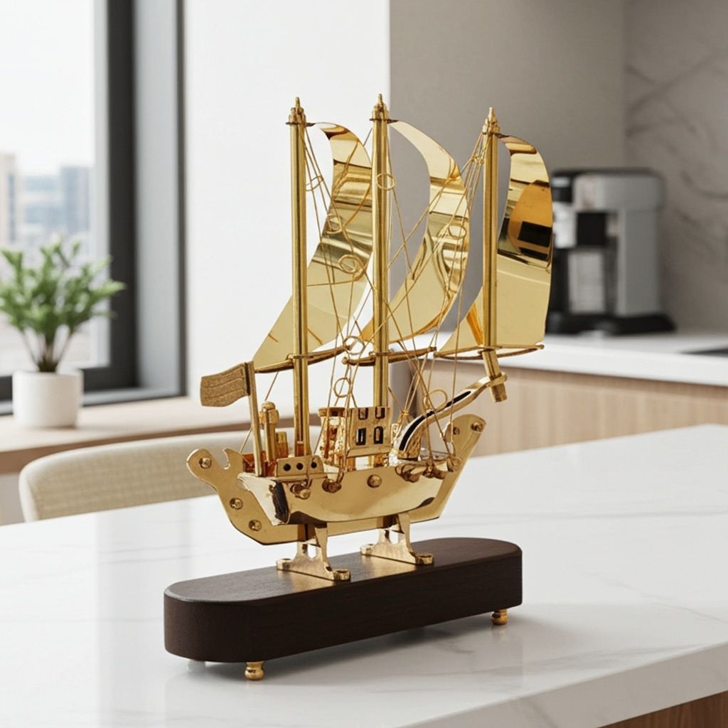 Vintage Brass Maritime Ship Figurine – Table Decor Showpiece, Height : 9.5 Inch (MRMAS129 X)