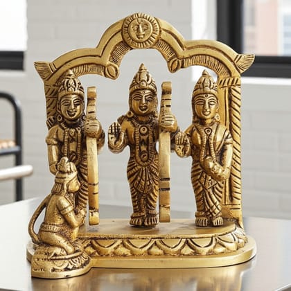 Brass Ram Darbar Idol Statue | Handcrafted Ram Parivar Murti for Home Mandir, Height : 4.5 Inch (BSMAS1057 E)