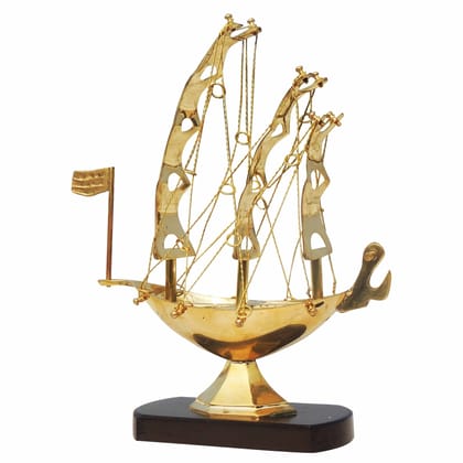 Luxury Brass Ship Model with Wooden Base – Home Showcase Decor, Height : 9.5 Inch (MRMAS222 B)