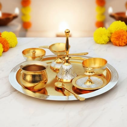 Brass Puja Thali Set | Diwali Festival Gift Set, Height : 0.5 Inch (BMAS293 G)