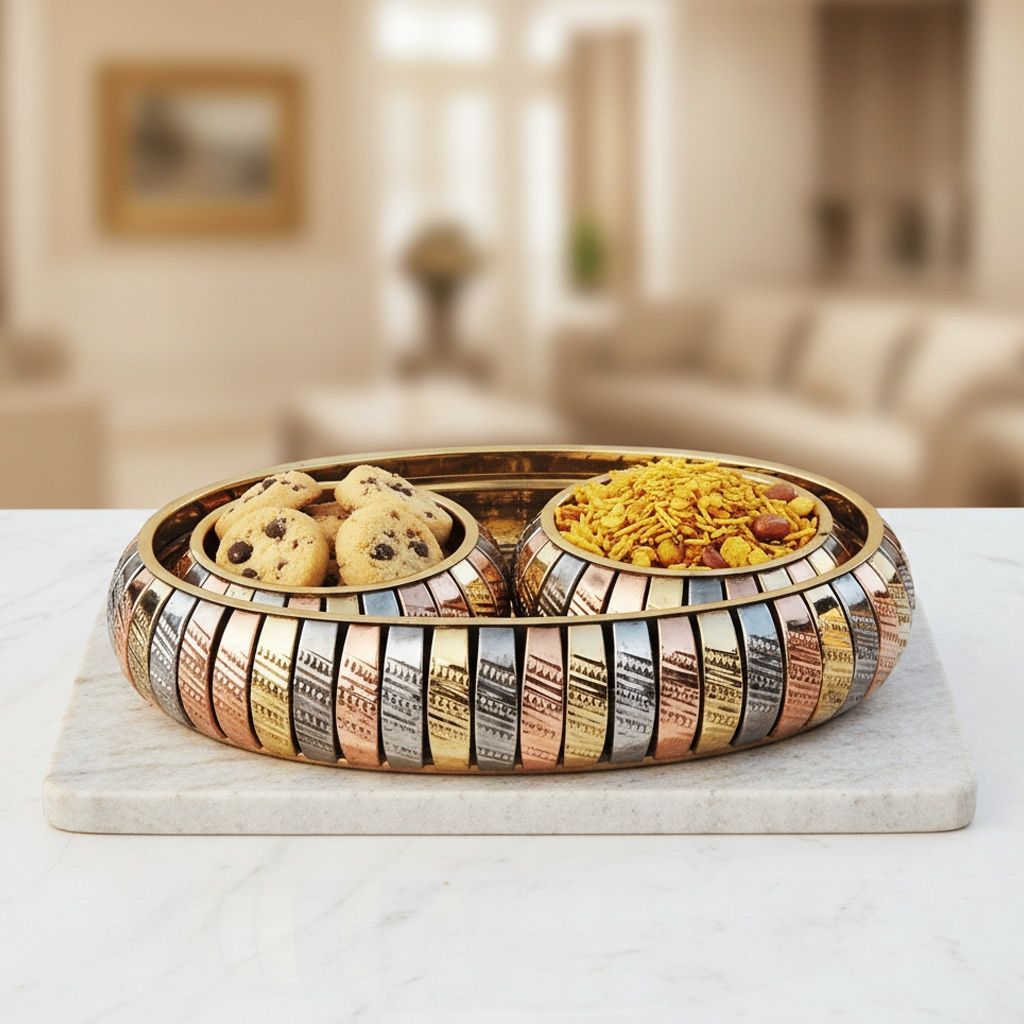 Decorative Supari Set 2 Bowl With Tray, Packed In Velvet Box Diwali Gifting Item (BCMAS174 C)