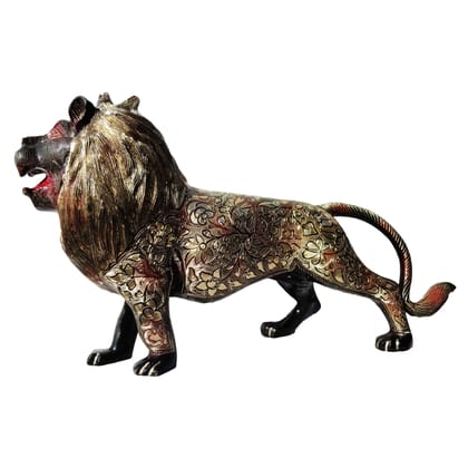 Brass Roaring Lion Statue Showpiece � Powerful Brass Lion Idol for Home Decor & Gifting, Height : 14 Inch (ANMAS010 B)