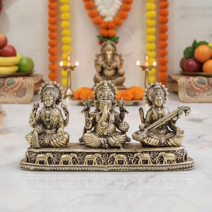 Brass Laxmi Ganesh Saraswati, Height : 4 Inch (BSMAS1772 E)