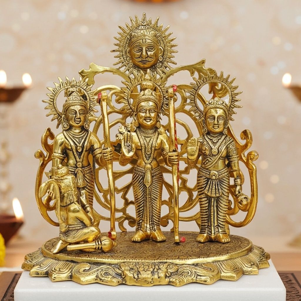 Aluminium Ram Darbar Decorative Idol | Spiritual Ram Parivar Murti, Height : 12 Inch (ASMAS483 G)