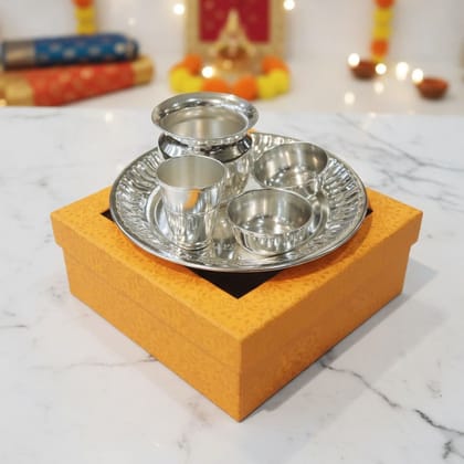Steel Laddu Gopal Bhog Thali | Bal Gopal Bhog Thali | Steel Pooja Plate for Krishna Ji, Height : 0.5 Inch (SMAS116 D)
