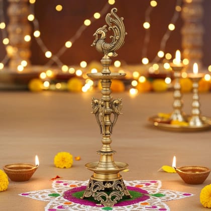 Brass Table Decor Oil Lamp, Deepak  - Handmade Puja Diya for Home D�cor, Height : 25 Inch (BSMAS980 C)