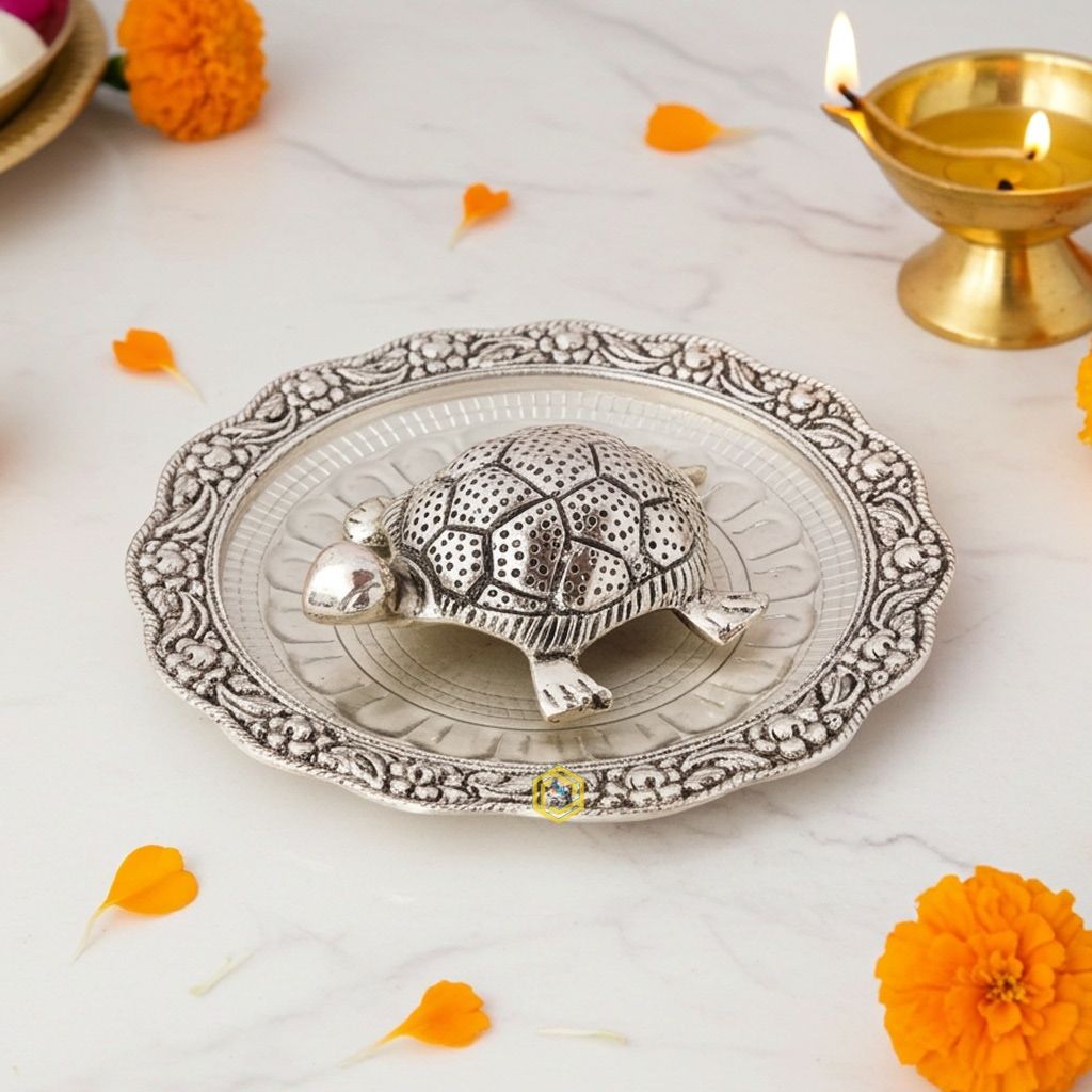 Aluminium  Showpiece Tortoise StatueWith Glass Plate (ASMAS154 S)
