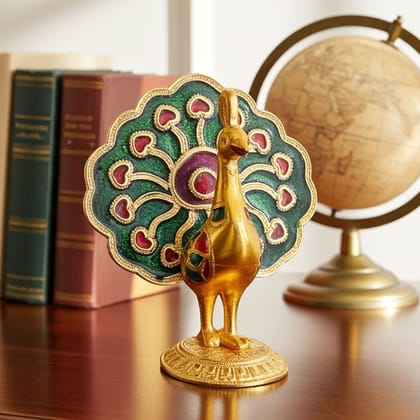 Aluminum Showpiece Peacock Meena Gold Statue (ASMAS140)