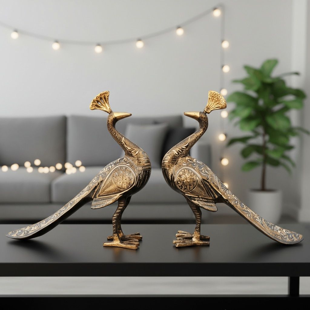 Brass Peacock Pair Statue for Gifting & Home Decor, Height : 9.2 Inch (ANMAS253 B)