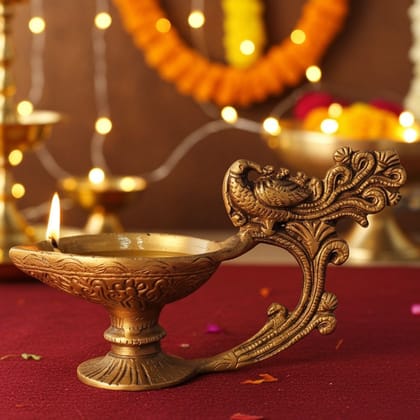 Brass Table Decor Oil Lamp Deepak  - Classic Deepak for Aesthetic Home D�cor, Height : 3.5 Inch (BSMAS1170 A)