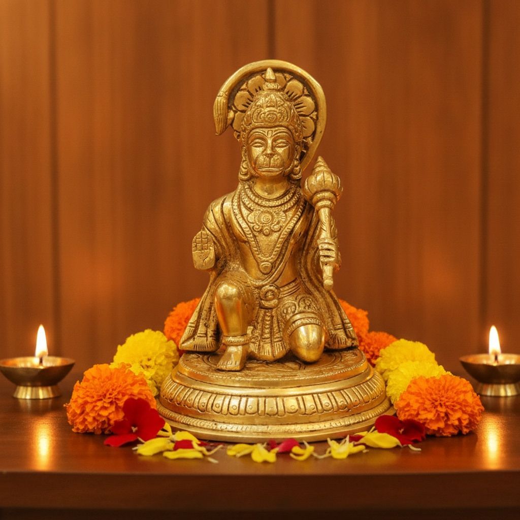 Brass Hanuman Ji Idol Statue | Lord Hanuman Murti | Bajrangbali God Statue for Home Temple, Height : 7 Inch (BSMAS1032 F)